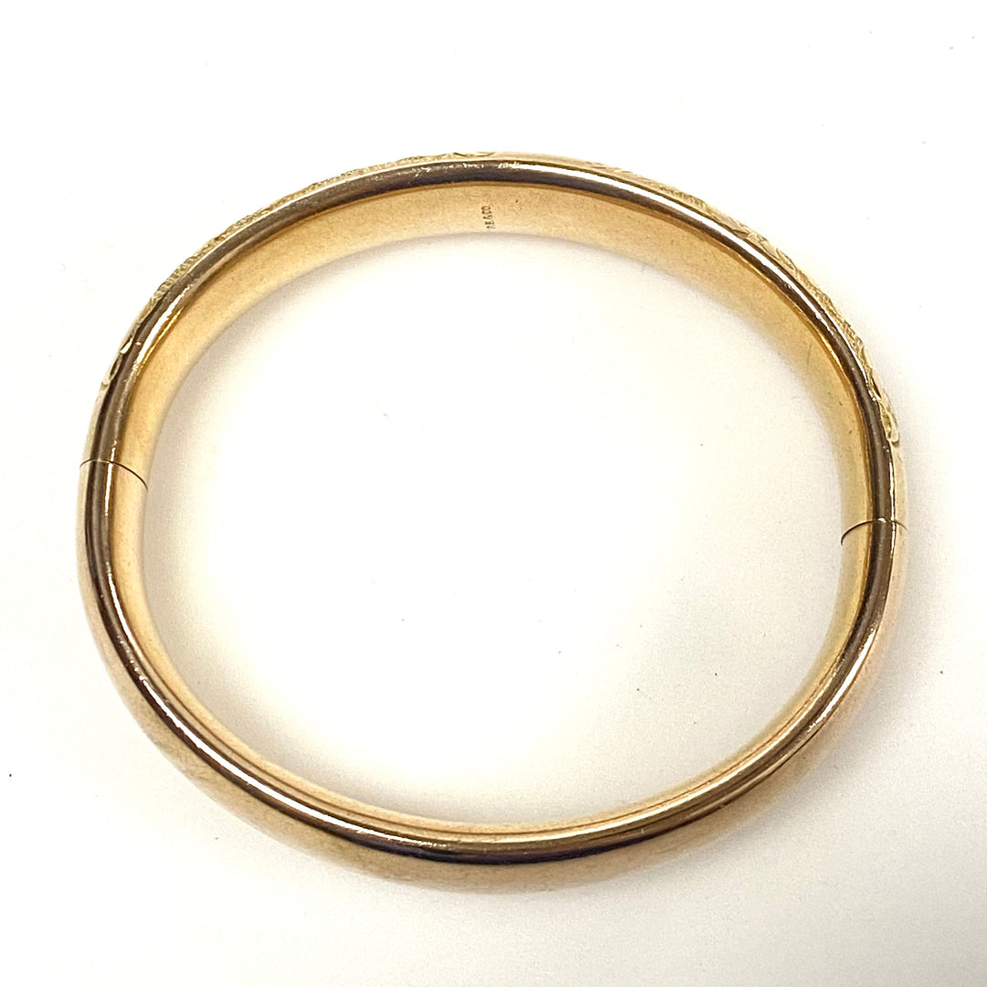 w120 Vintage Gold-filled Hinged Bangle Bracelet Ornate Floral and Foliage Design