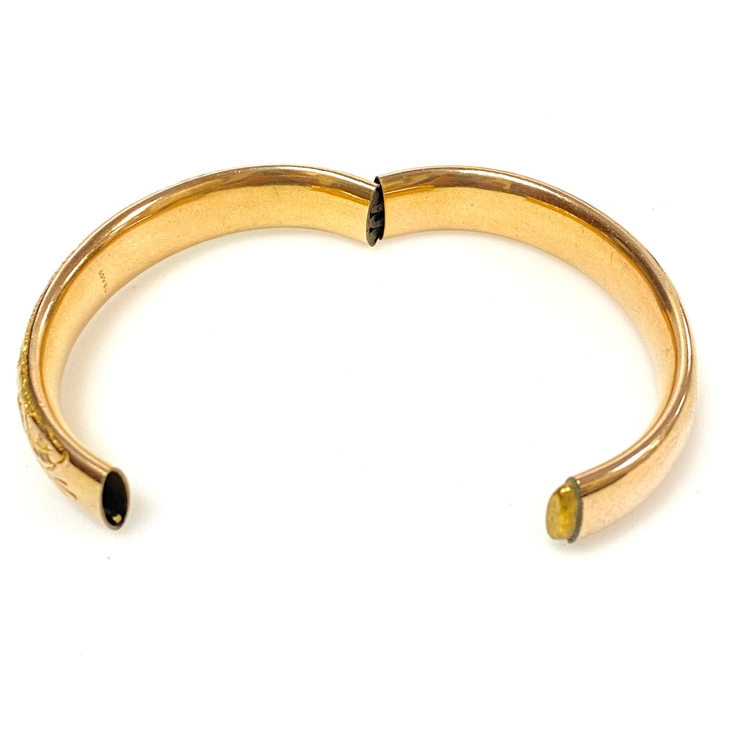 w120 Vintage Gold-filled Hinged Bangle Bracelet Ornate Floral and Foliage Design
