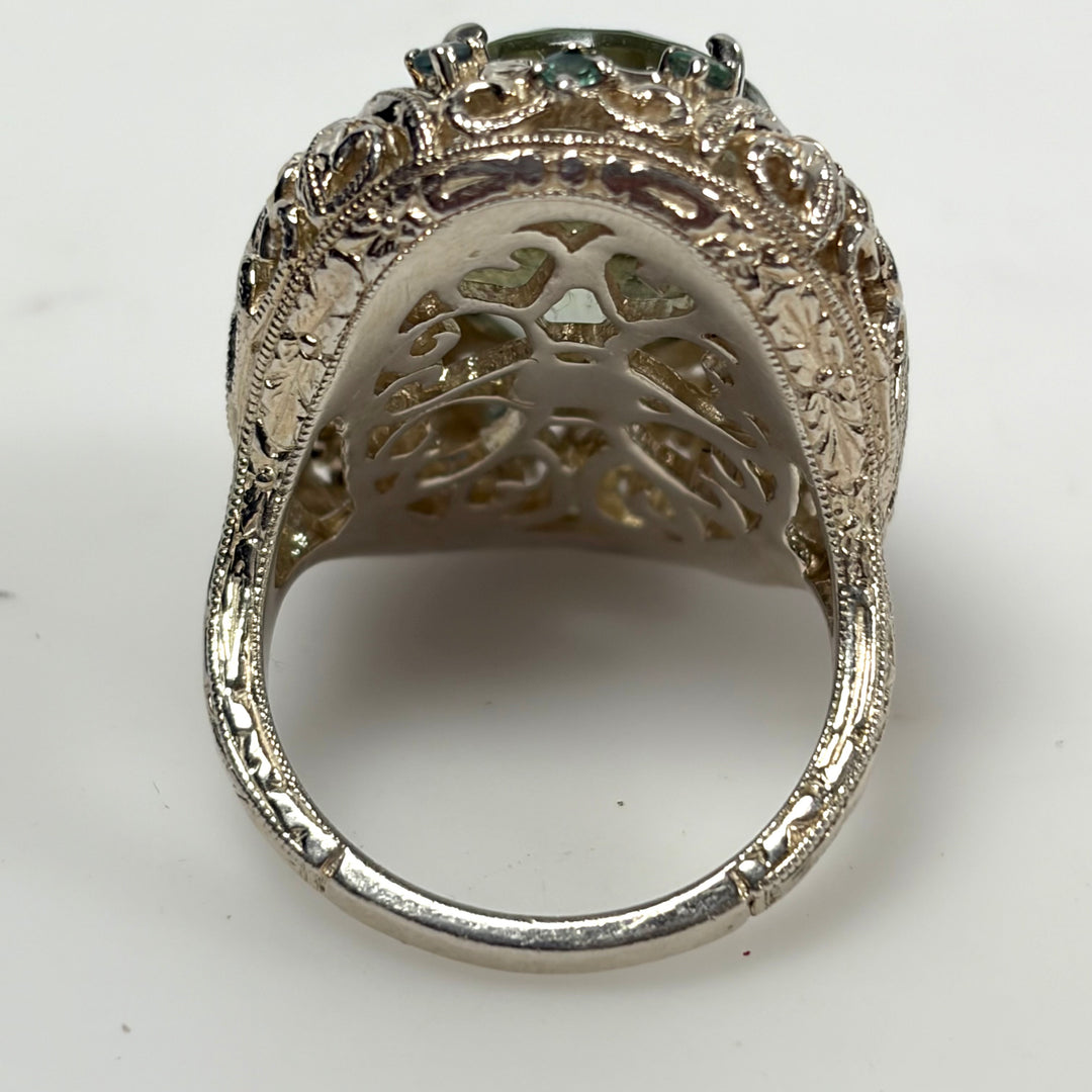 w126 Vintage-style Weinman Brothers Green Amethyst (Prasiolite) Cocktail Ring Sz 8 Sterling Silver 14k Yellow Gold