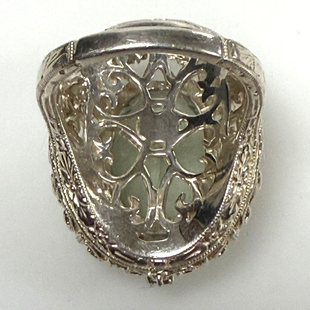 w126 Vintage-style Weinman Brothers Green Amethyst (Prasiolite) Cocktail Ring Sz 8 Sterling Silver 14k Yellow Gold
