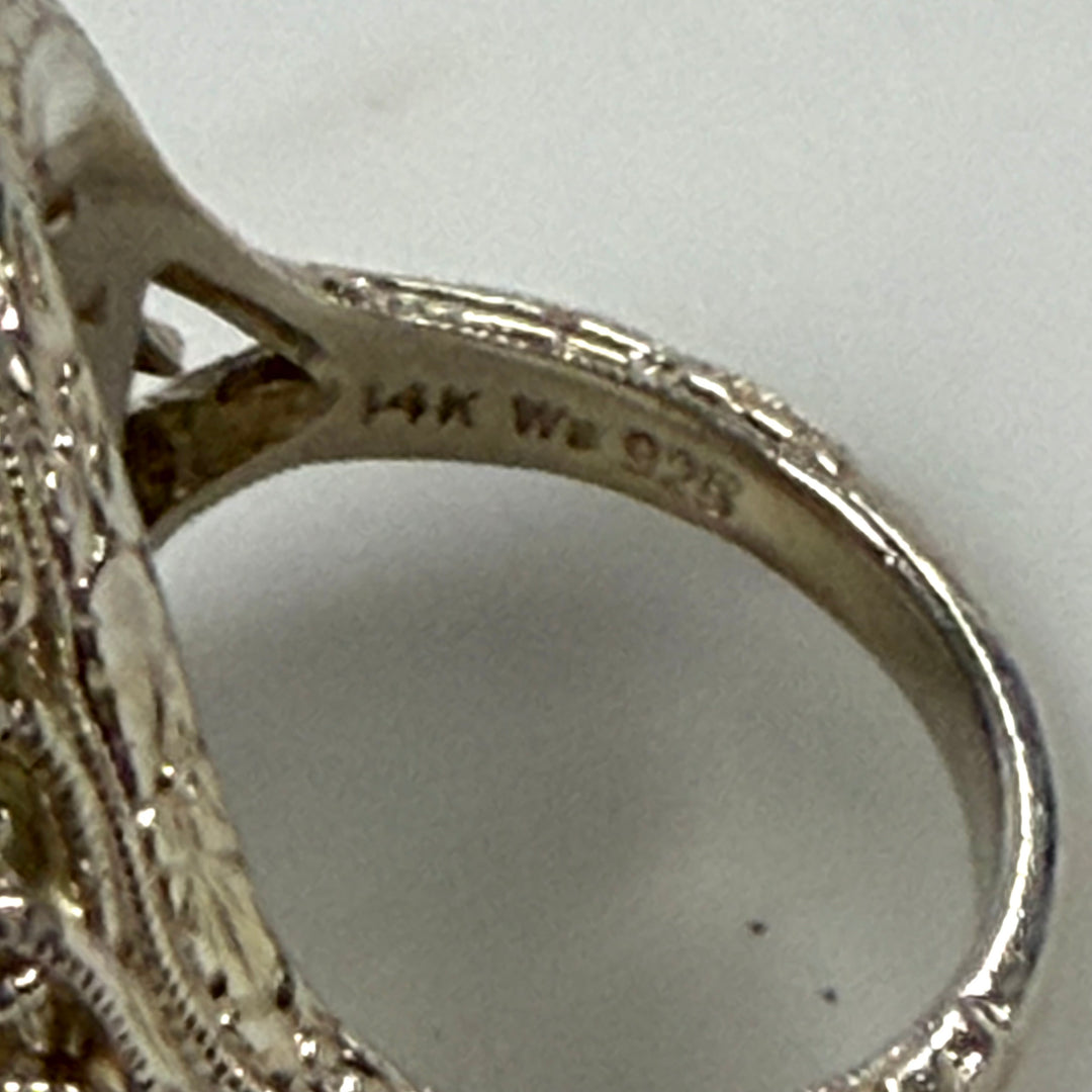 w126 Vintage-style Weinman Brothers Green Amethyst (Prasiolite) Cocktail Ring Sz 8 Sterling Silver 14k Yellow Gold