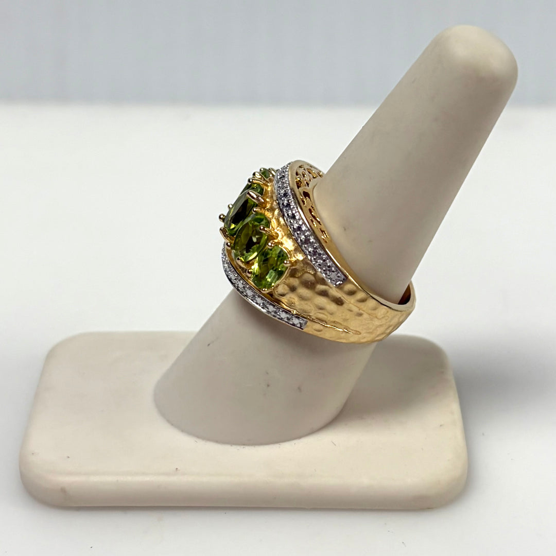 w127 Vintage Sterling Silver Five Oval-cut Lime-green Peridot Ring Band Size 7.5