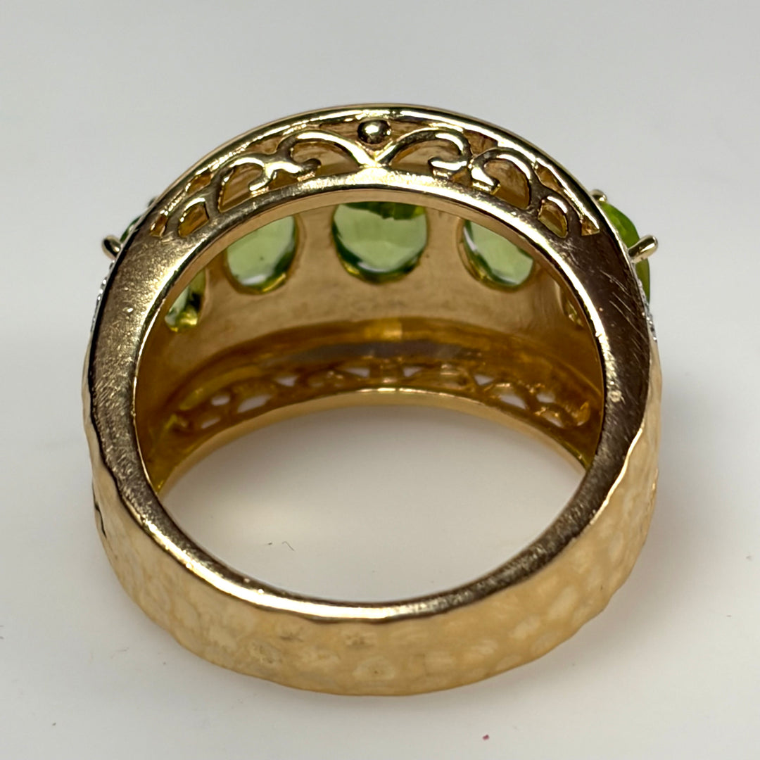 w127 Vintage Sterling Silver Five Oval-cut Lime-green Peridot Ring Band Size 7.5