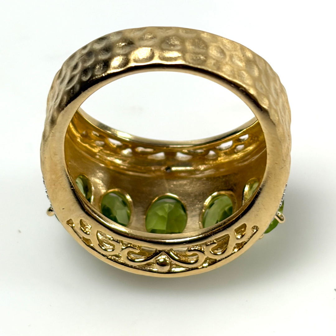 w127 Vintage Sterling Silver Five Oval-cut Lime-green Peridot Ring Band Size 7.5