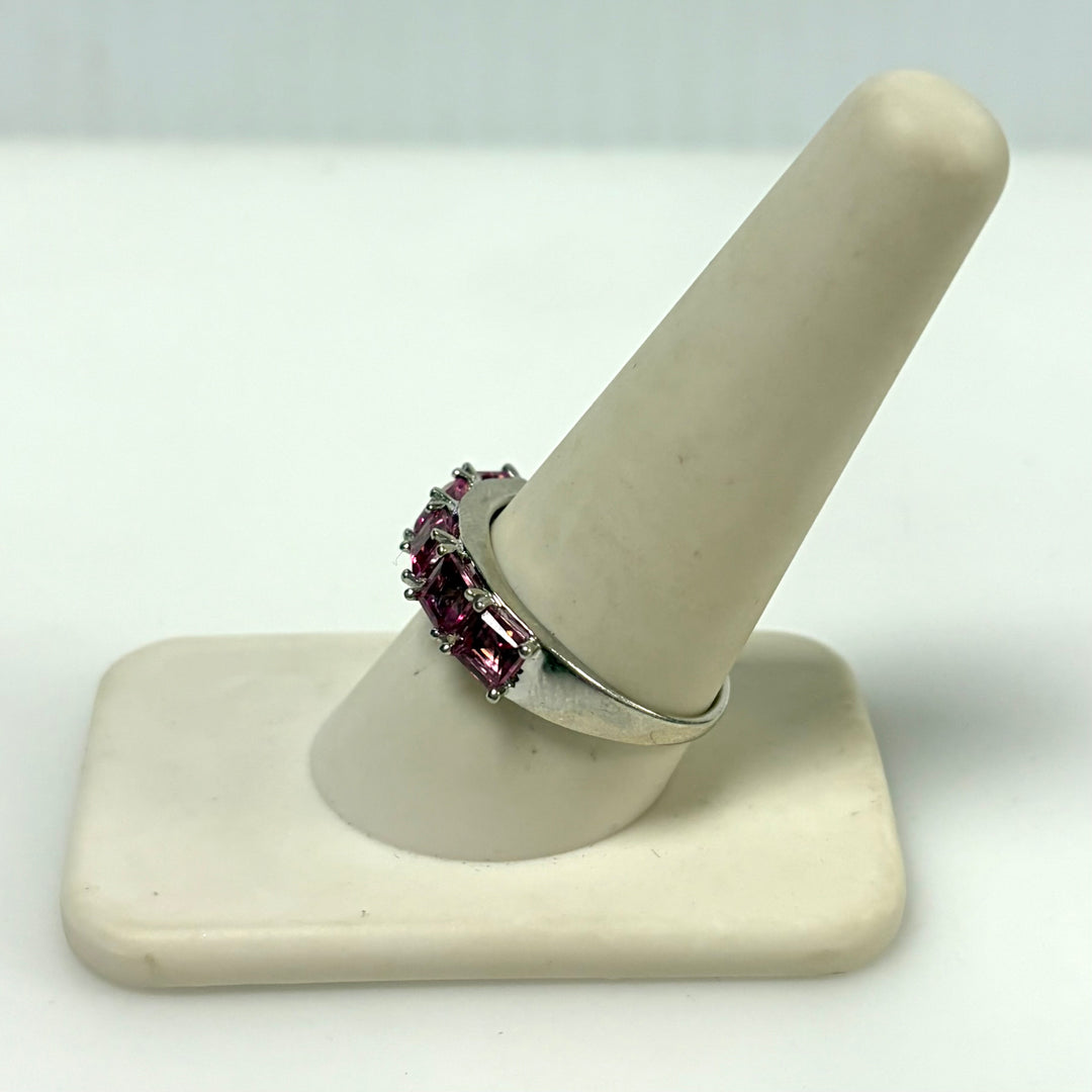 w130 Sterling Silver 5 Octagon/emerald-cut Pink Gemstone Cocktail Ring Size 9.75