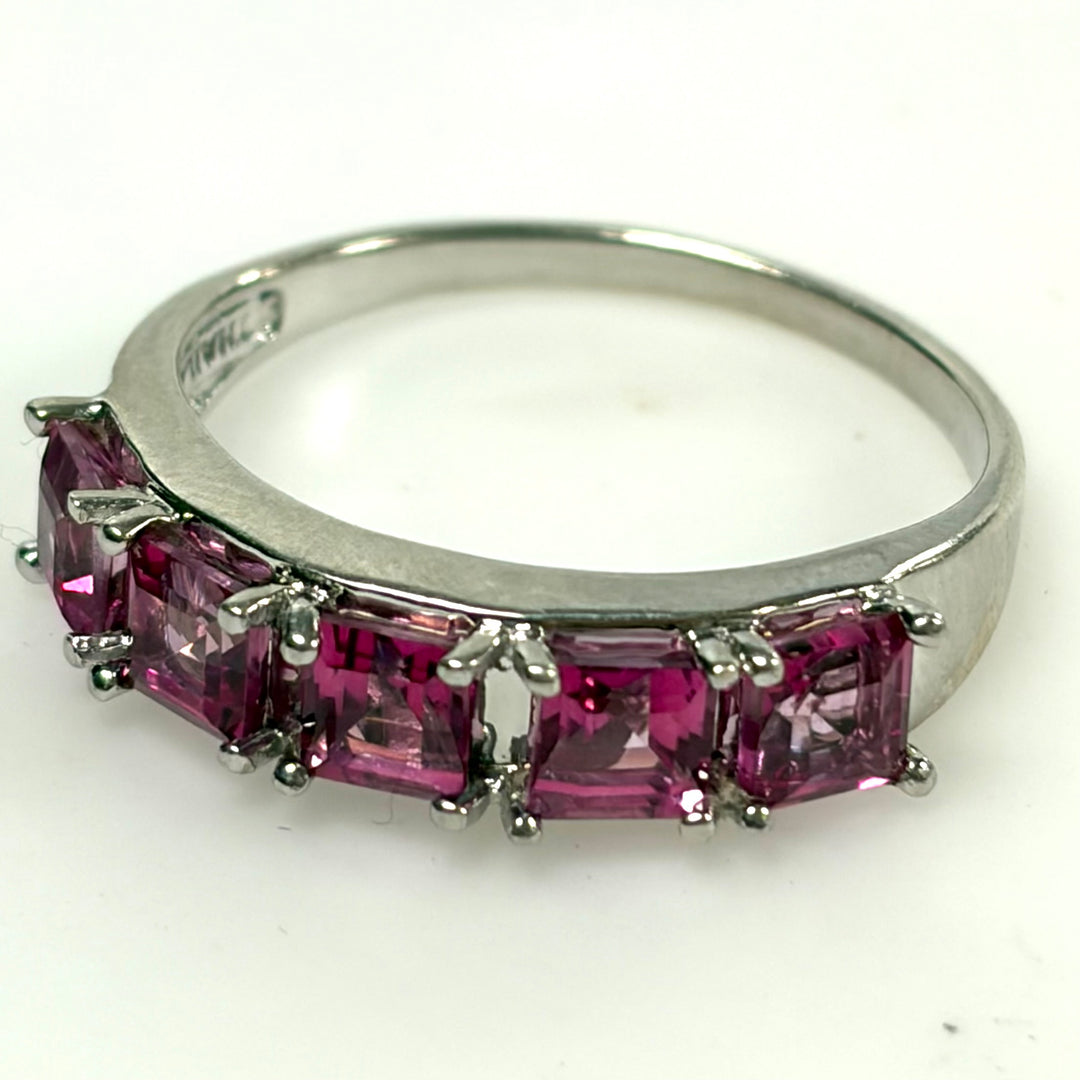 w130 Sterling Silver 5 Octagon/emerald-cut Pink Gemstone Cocktail Ring Size 9.75