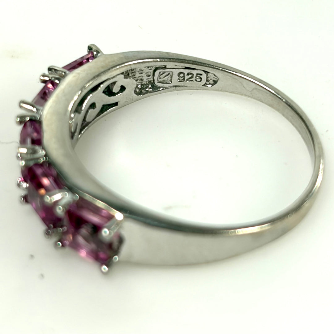 w130 Sterling Silver 5 Octagon/emerald-cut Pink Gemstone Cocktail Ring Size 9.75