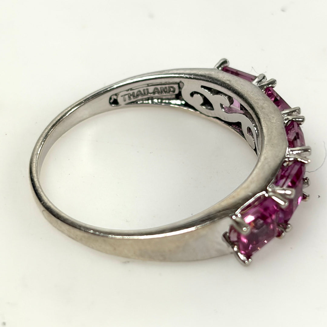 w130 Sterling Silver 5 Octagon/emerald-cut Pink Gemstone Cocktail Ring Size 9.75