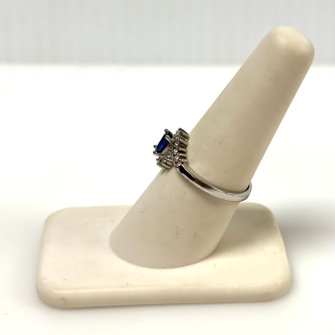 w131 Vintage Sterling Bypass Style Cocktail Ring Oval-cut Blue Center Stone 7.25