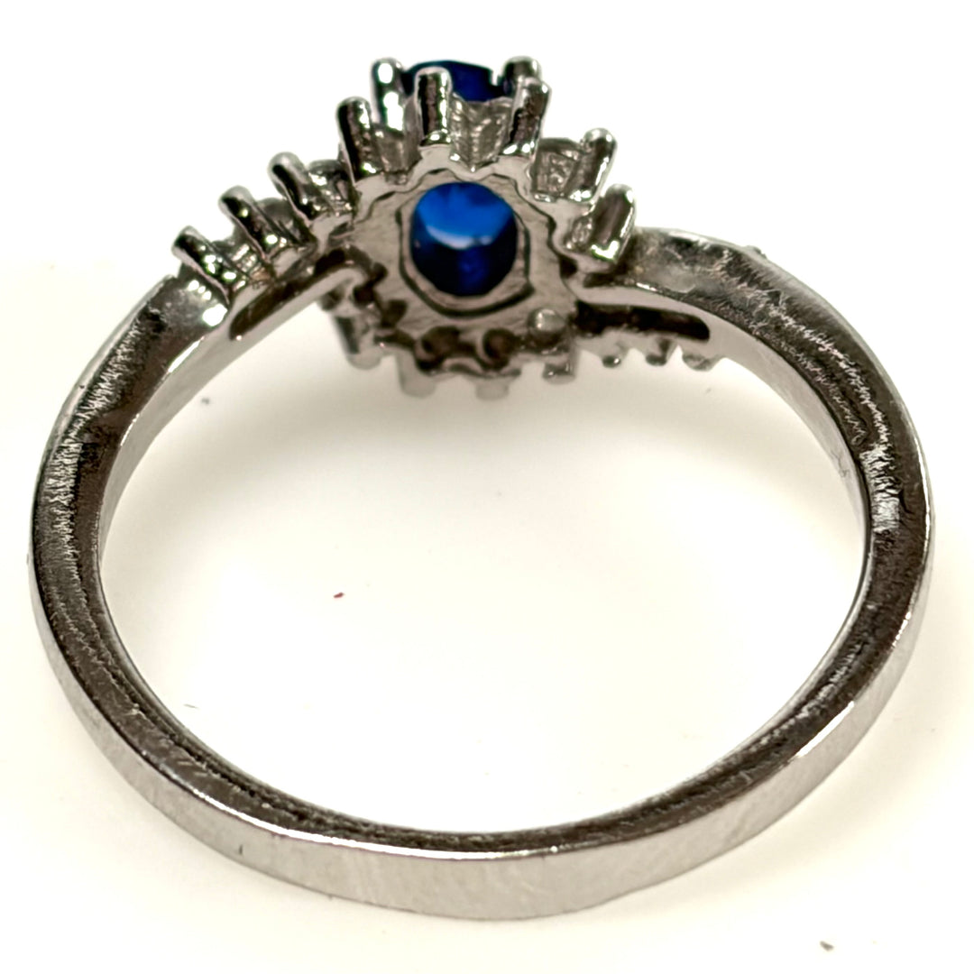 w131 Vintage Sterling Bypass Style Cocktail Ring Oval-cut Blue Center Stone 7.25