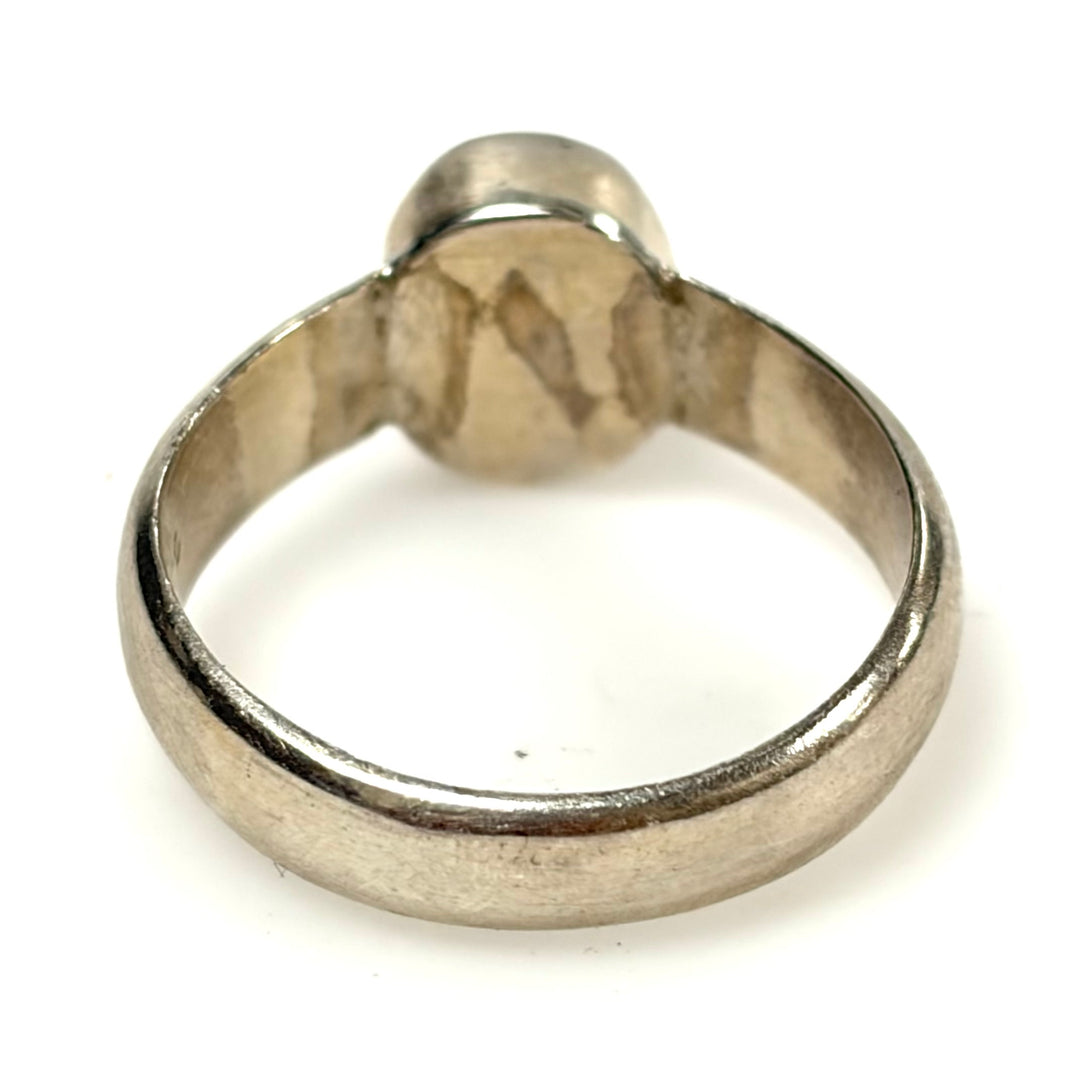 w132 Vintage Sterling Silver Ring Bezel-set Oval-shaped Tiger's Eye Chatoyant 7
