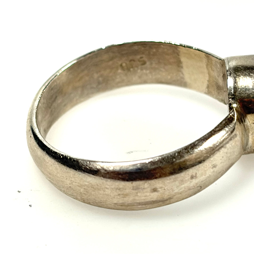 w132 Vintage Sterling Silver Ring Bezel-set Oval-shaped Tiger's Eye Chatoyant 7