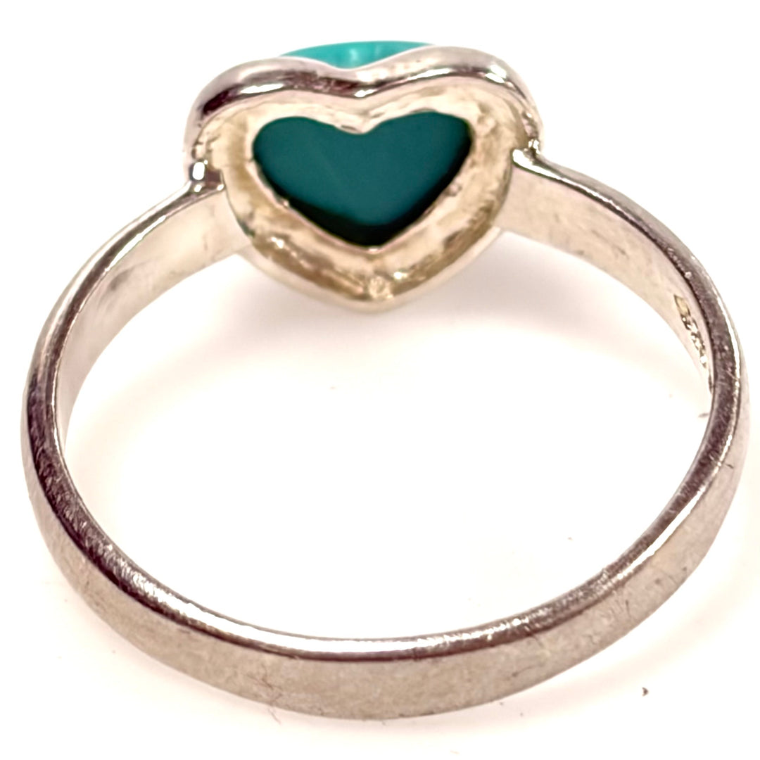 w133 Vintage Sterling Silver Cabochon Heart-shaped Turquoise Stone Ring Size 9