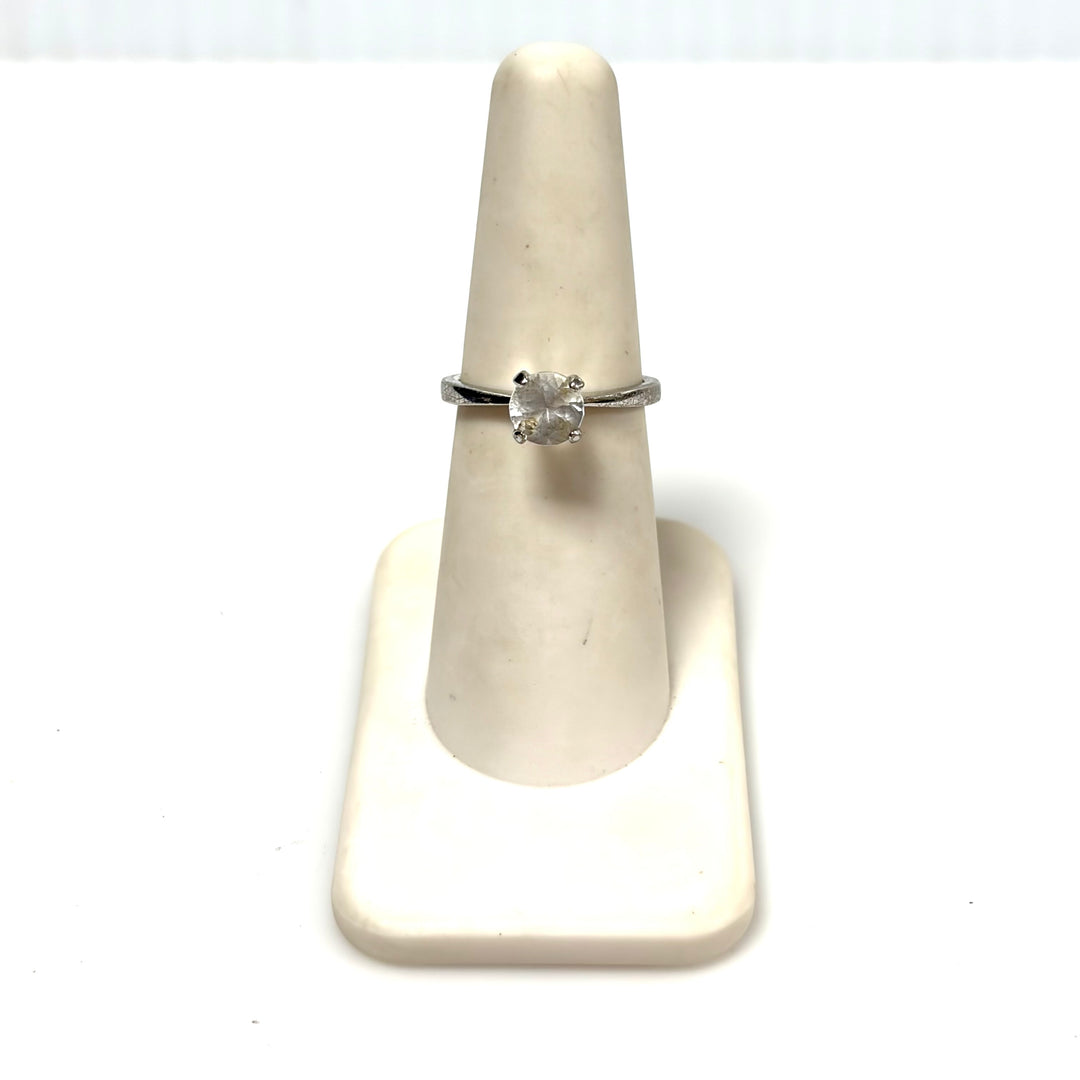 w134 Vintage Avon Sterling Silver Solitaire Engagement Ring Cubic Zirconia Sz 6