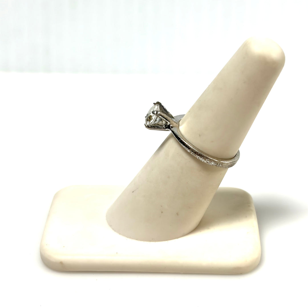 w134 Vintage Avon Sterling Silver Solitaire Engagement Ring Cubic Zirconia Sz 6