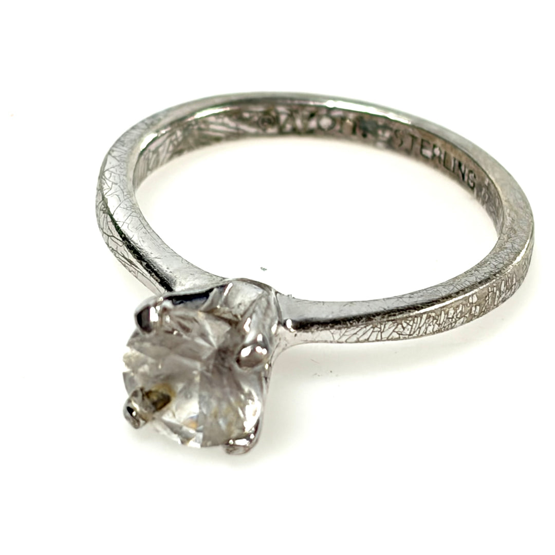 w134 Vintage Avon Sterling Silver Solitaire Engagement Ring Cubic Zirconia Sz 6