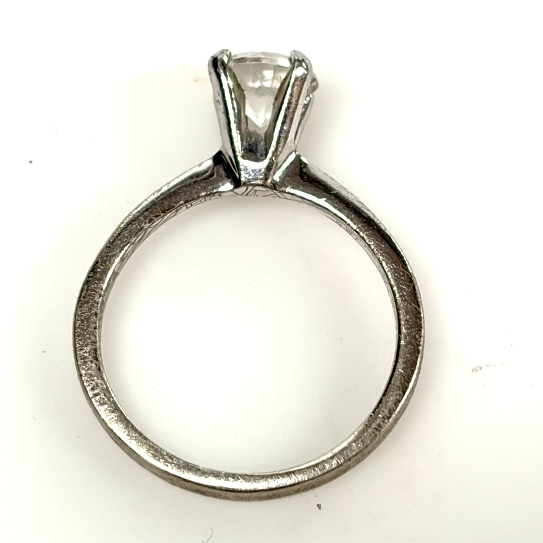w134 Vintage Avon Sterling Silver Solitaire Engagement Ring Cubic Zirconia Sz 6
