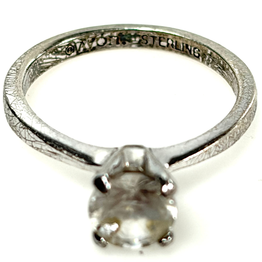 w134 Vintage Avon Sterling Silver Solitaire Engagement Ring Cubic Zirconia Sz 6