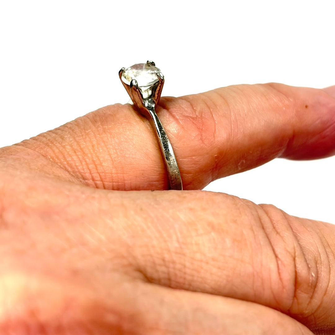w134 Vintage Avon Sterling Silver Solitaire Engagement Ring Cubic Zirconia Sz 6
