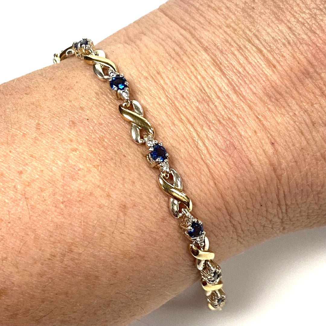 w135 Vintage Sterling Silver Two-tone Infinity Link Tennis Bracelet Stones 7.25"