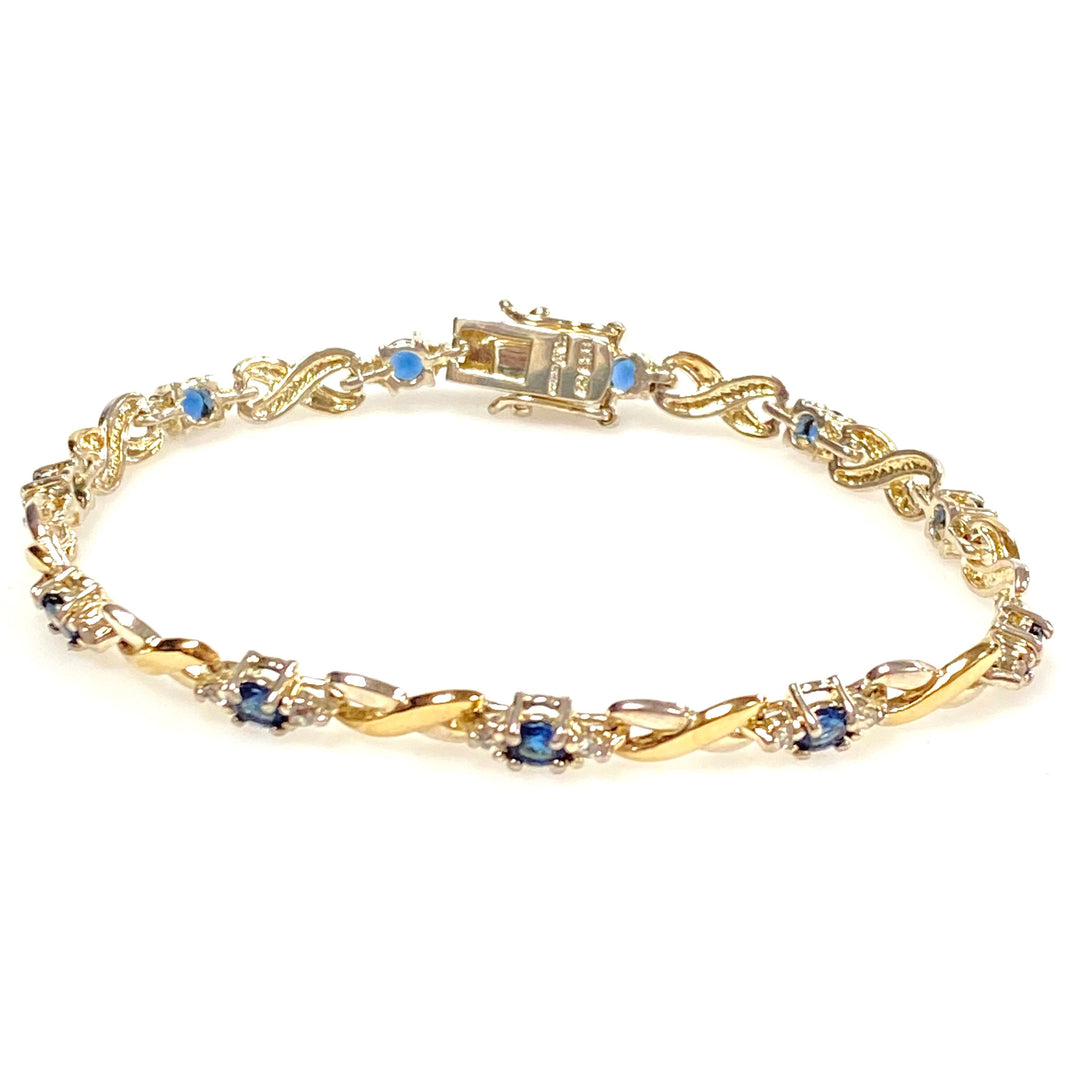 w135 Vintage Sterling Silver Two-tone Infinity Link Tennis Bracelet Stones 7.25"