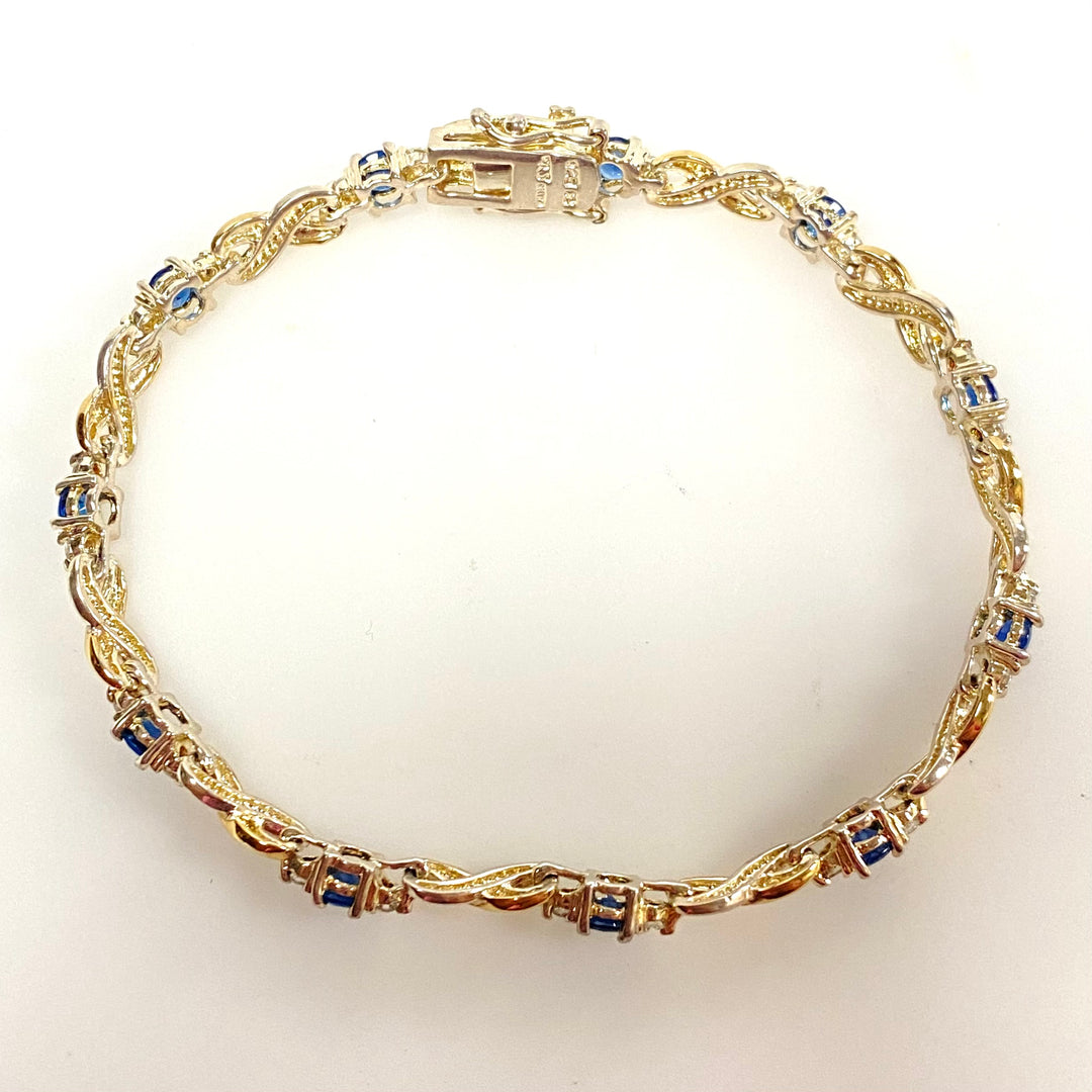 w135 Vintage Sterling Silver Two-tone Infinity Link Tennis Bracelet Stones 7.25"