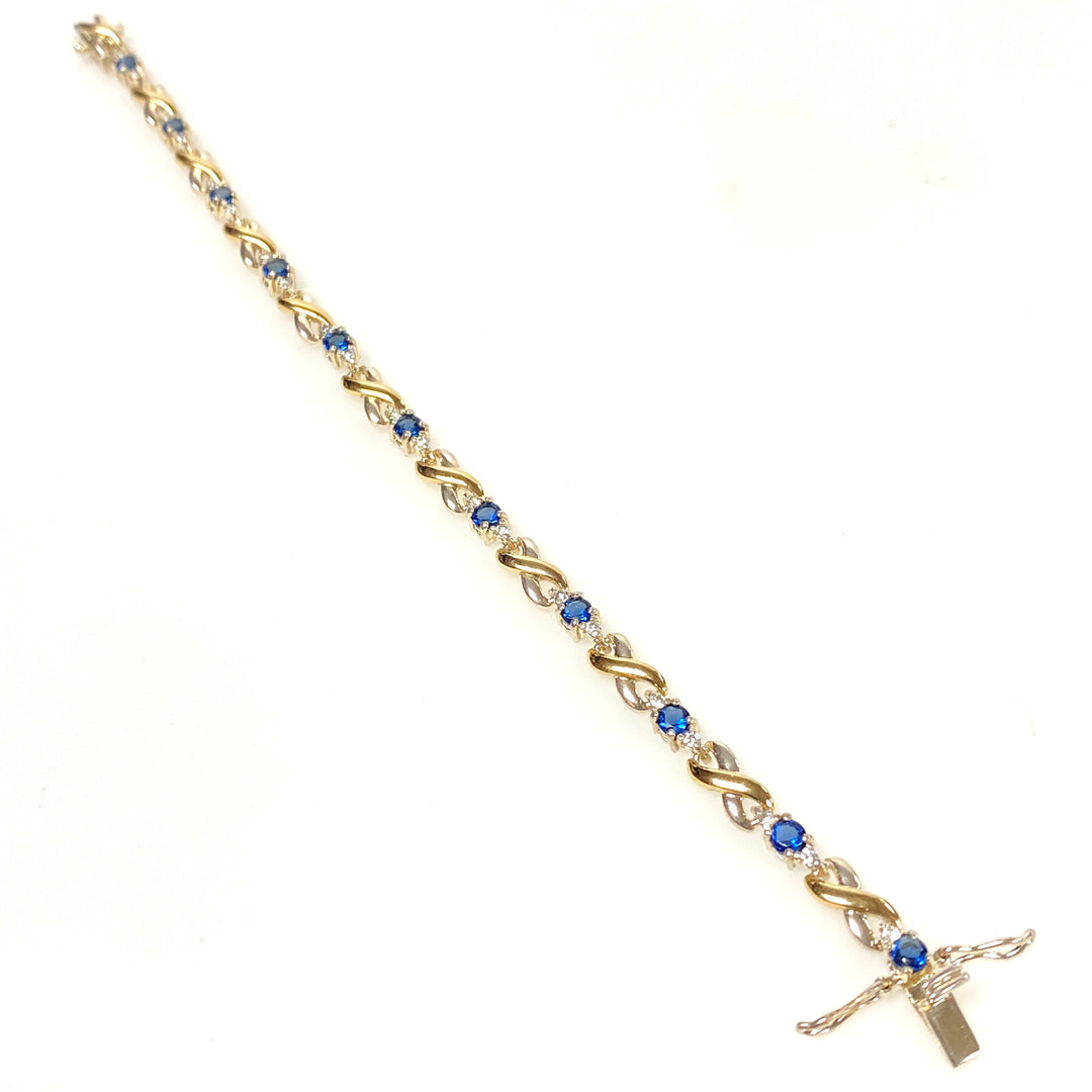 w135 Vintage Sterling Silver Two-tone Infinity Link Tennis Bracelet Stones 7.25"