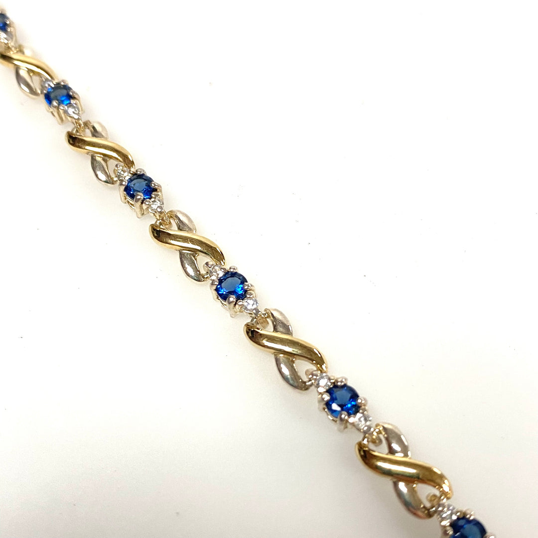 w135 Vintage Sterling Silver Two-tone Infinity Link Tennis Bracelet Stones 7.25"