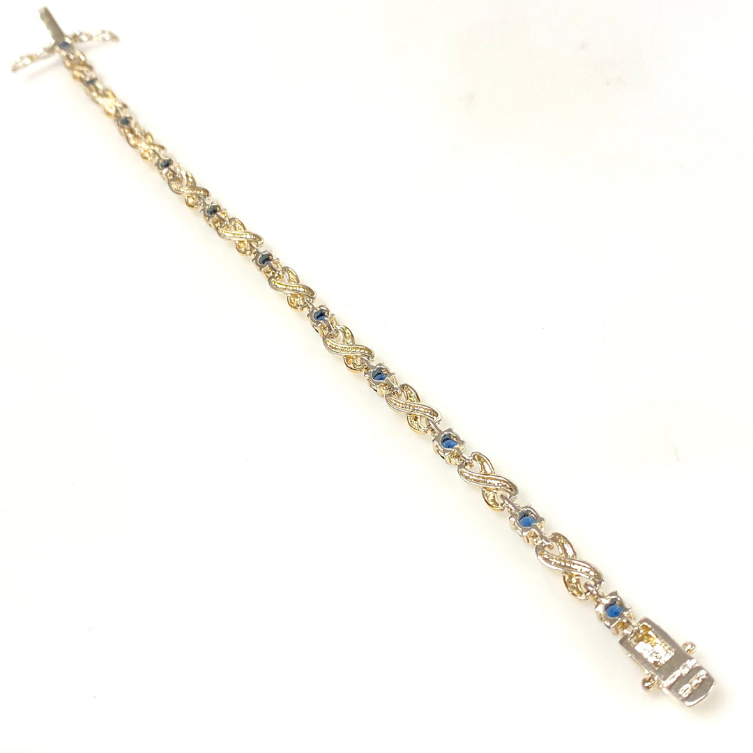 w135 Vintage Sterling Silver Two-tone Infinity Link Tennis Bracelet Stones 7.25"
