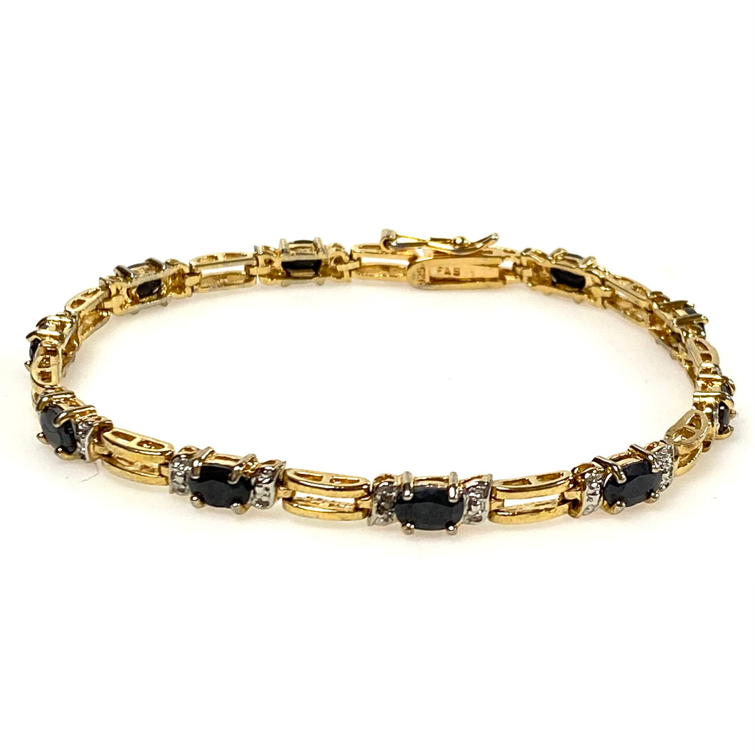 w136 Vintage Sterling 925 Tennis Bracelet Oval-cut Midnight Blue Sapphires 7.5"