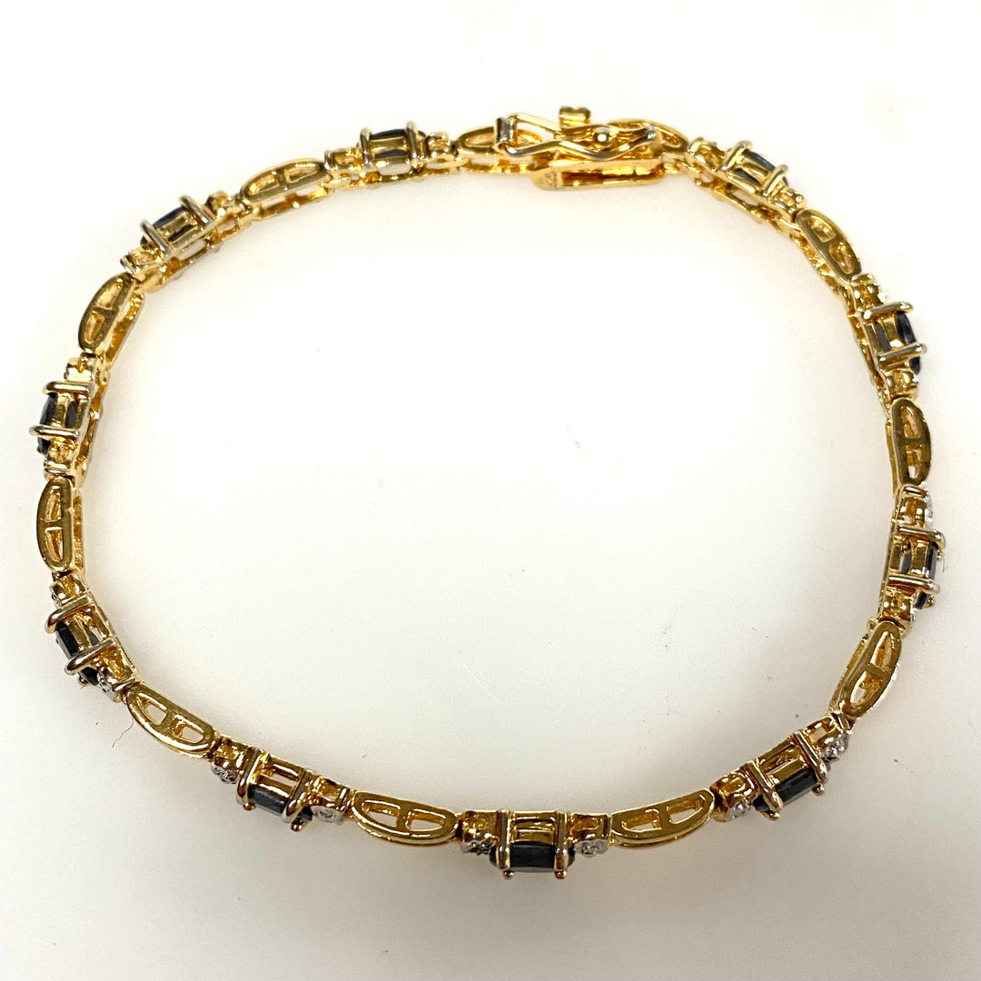 w136 Vintage Sterling 925 Tennis Bracelet Oval-cut Midnight Blue Sapphires 7.5"