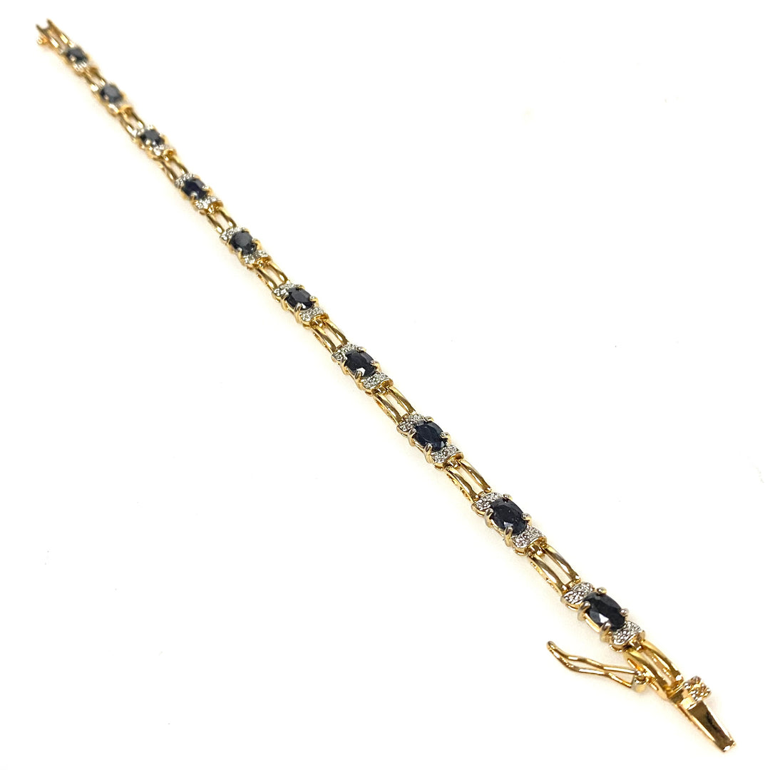 w136 Vintage Sterling 925 Tennis Bracelet Oval-cut Midnight Blue Sapphires 7.5"