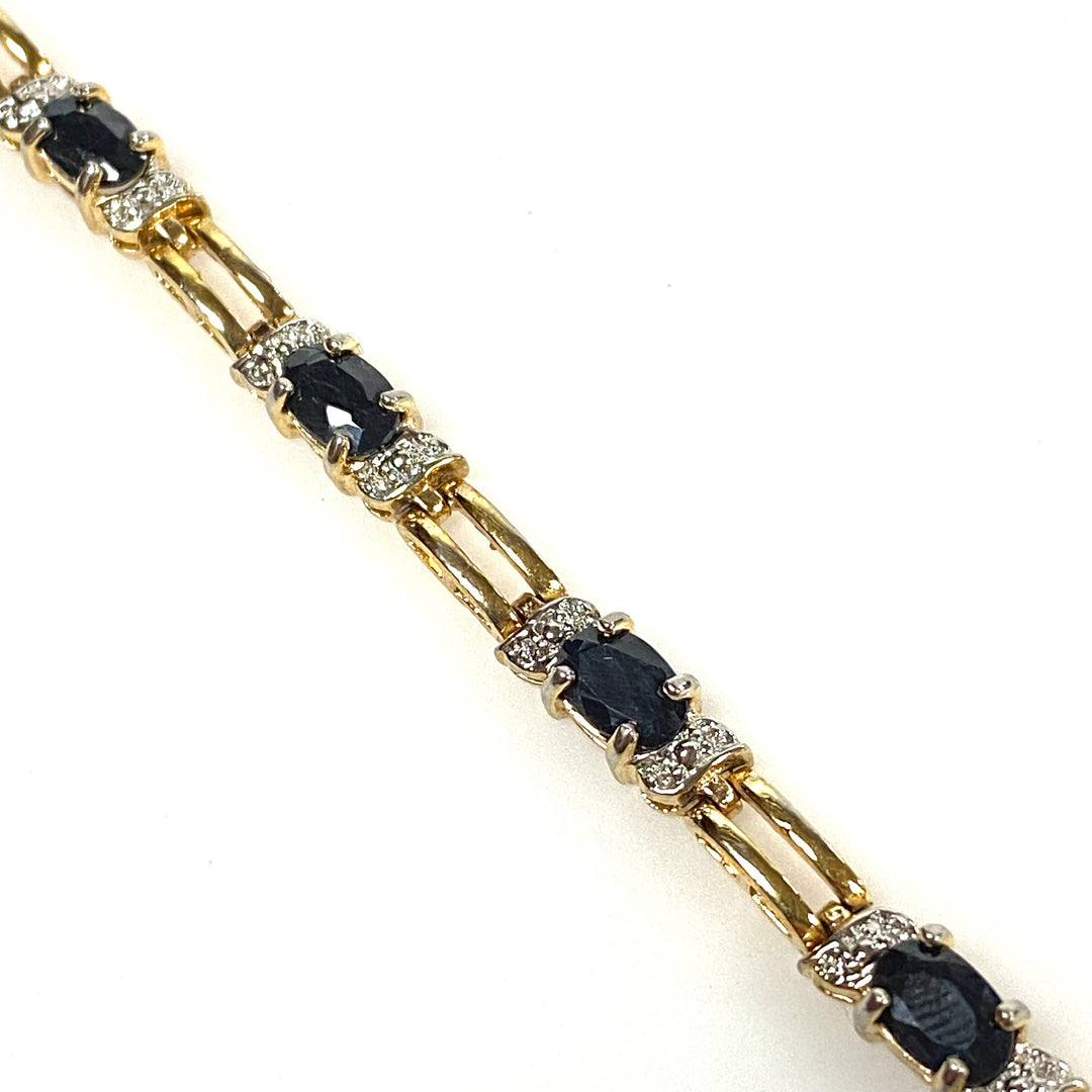 w136 Vintage Sterling 925 Tennis Bracelet Oval-cut Midnight Blue Sapphires 7.5"