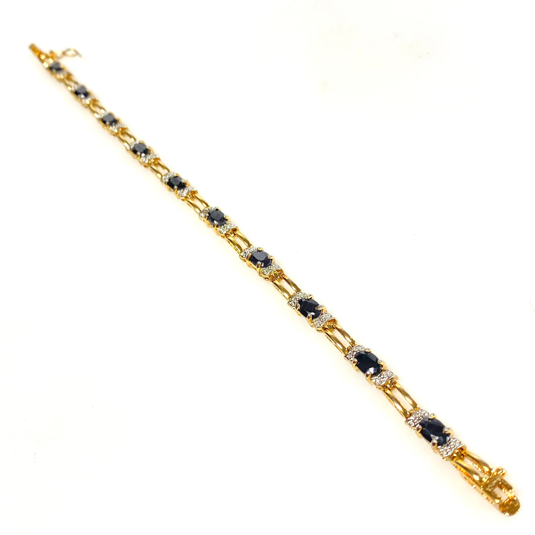 w136 Vintage Sterling 925 Tennis Bracelet Oval-cut Midnight Blue Sapphires 7.5"