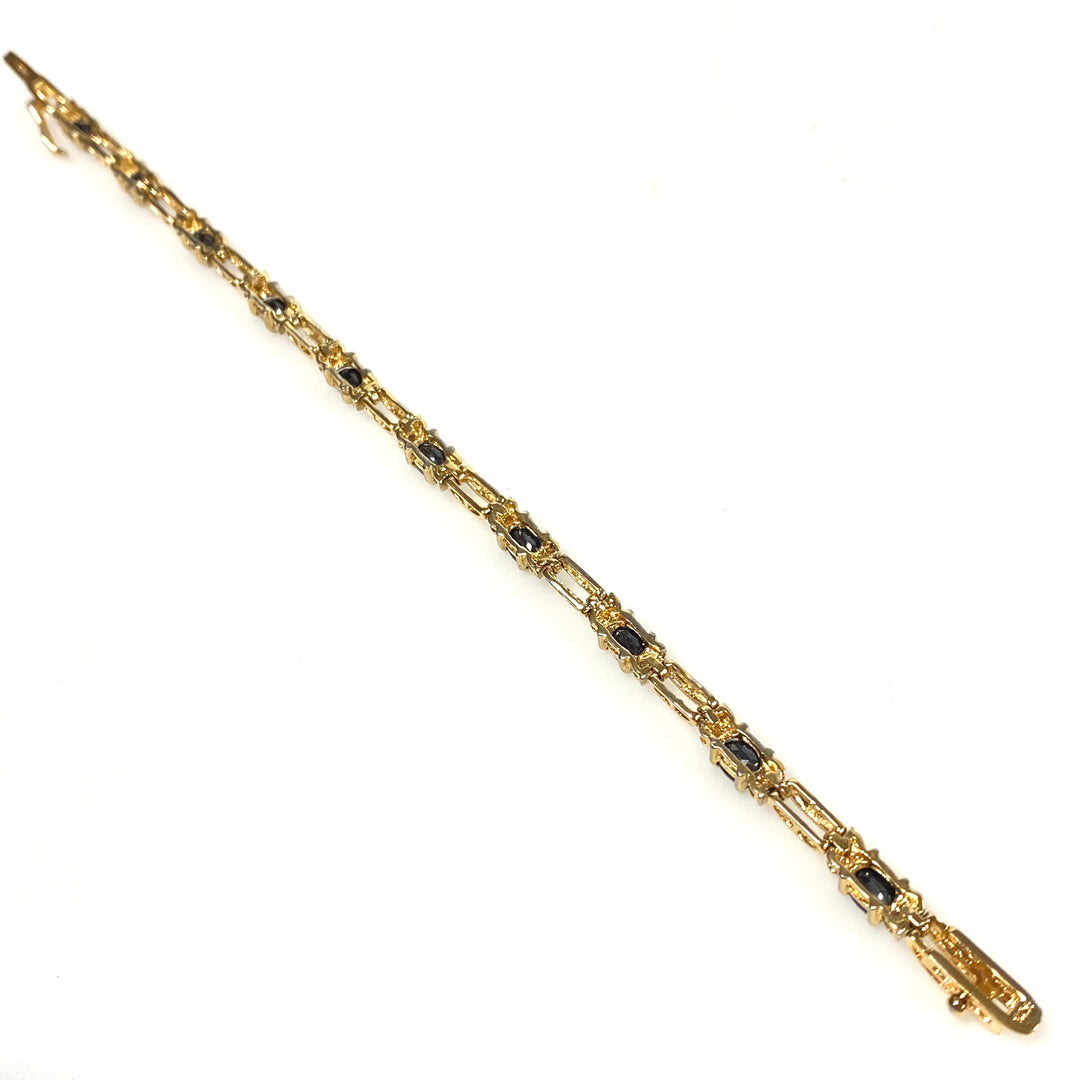 w136 Vintage Sterling 925 Tennis Bracelet Oval-cut Midnight Blue Sapphires 7.5"