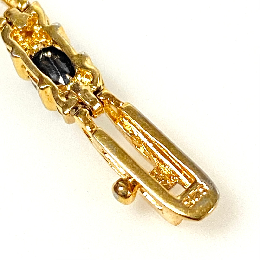 w136 Vintage Sterling 925 Tennis Bracelet Oval-cut Midnight Blue Sapphires 7.5"