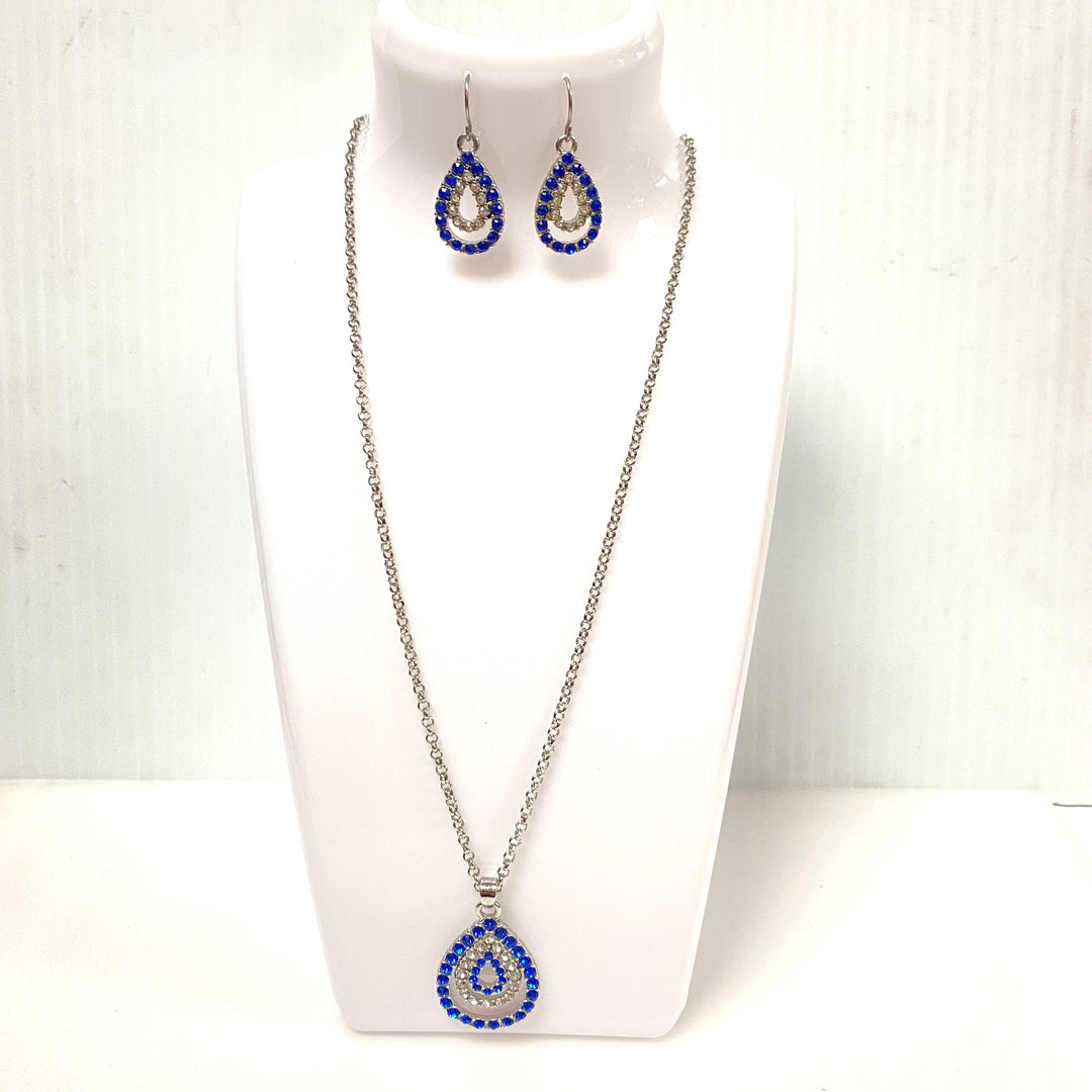 w140 Vintage Stunning 3pc Pavé-set Teardrop Pendant Necklace & Earrings by Monet