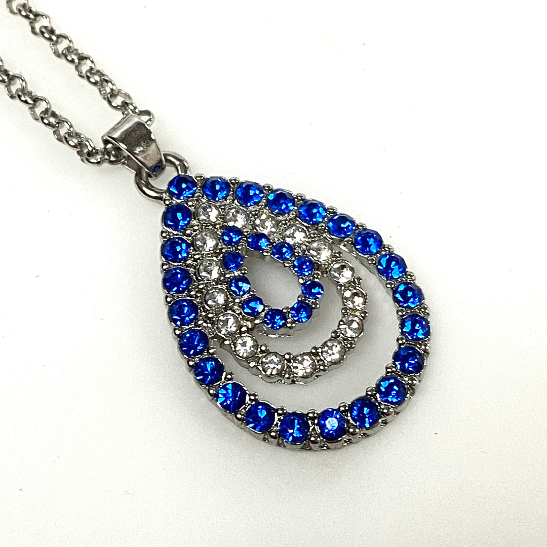 w140 Vintage Stunning 3pc Pavé-set Teardrop Pendant Necklace & Earrings by Monet