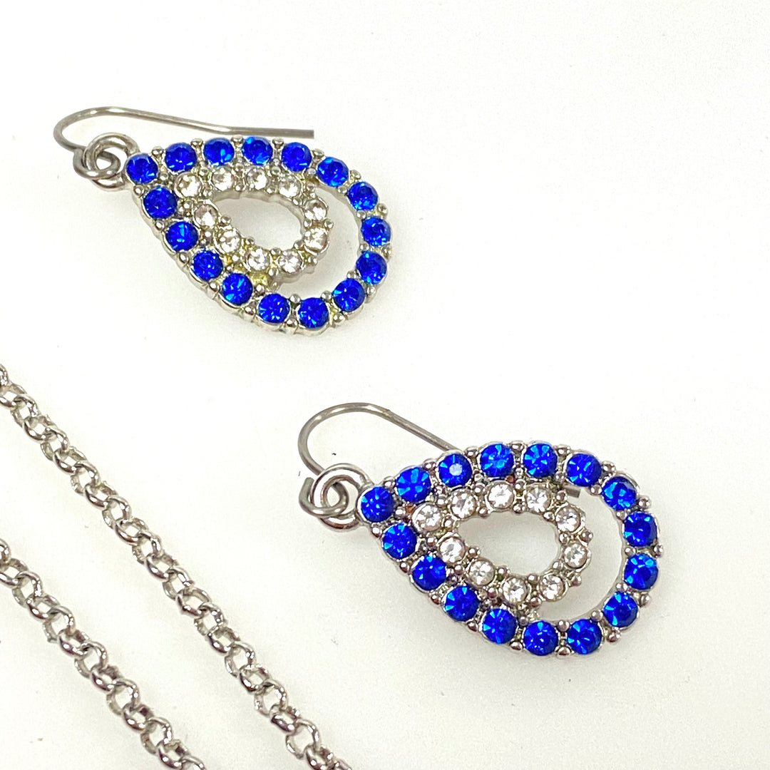 w140 Vintage Stunning 3pc Pavé-set Teardrop Pendant Necklace & Earrings by Monet