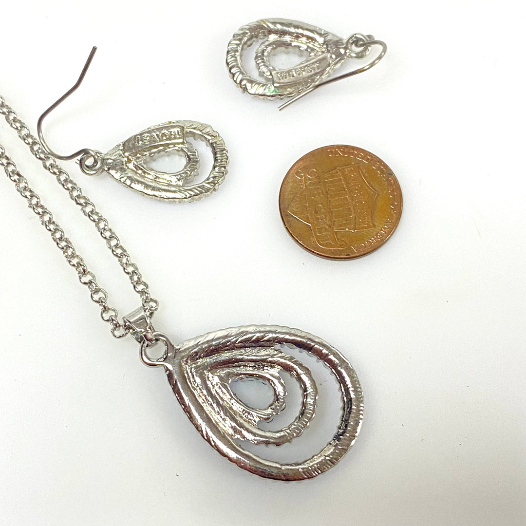 w140 Vintage Stunning 3pc Pavé-set Teardrop Pendant Necklace & Earrings by Monet