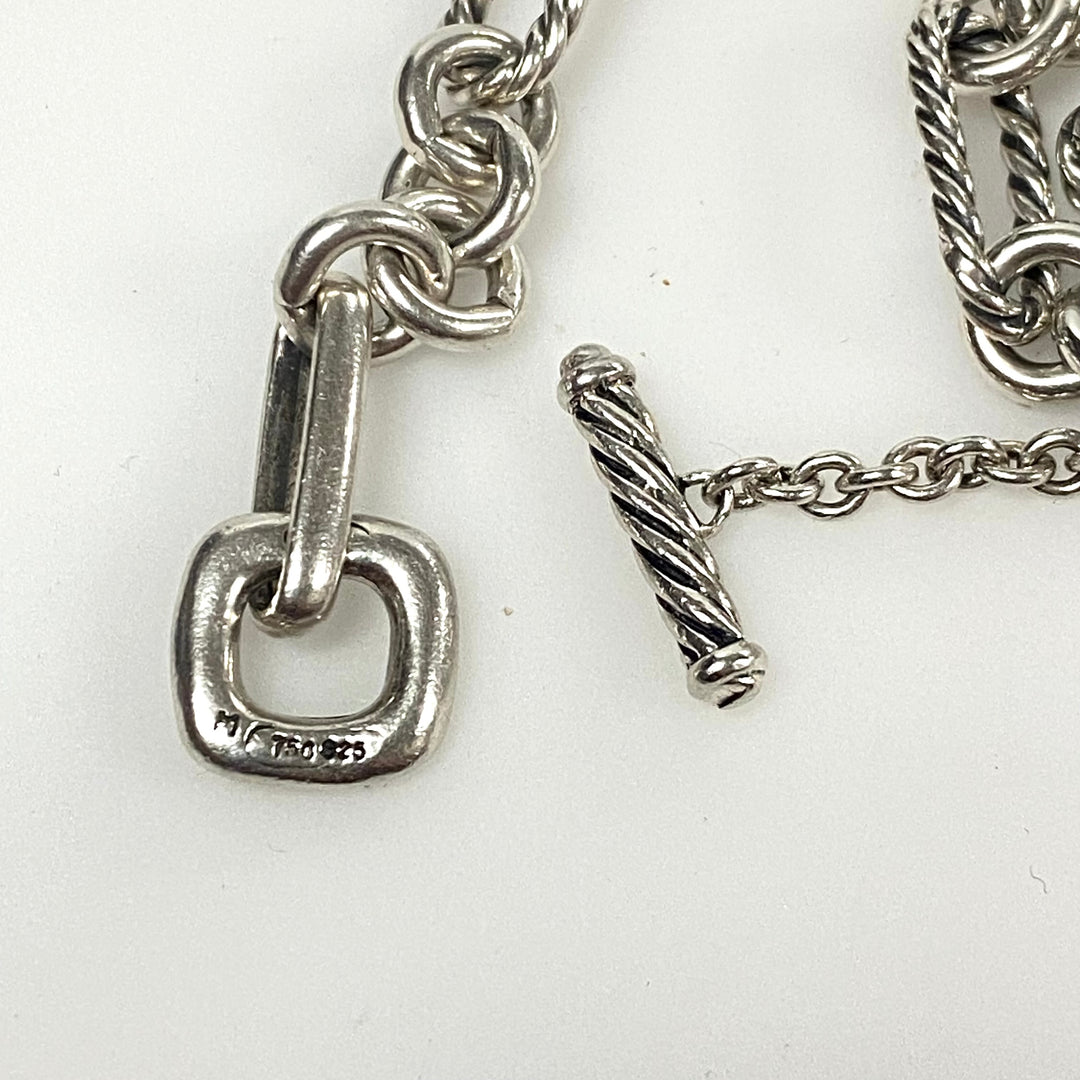 w141 David Yurman Amethyst Figaro Chain Station Necklace 925 Silver & 18K Gold