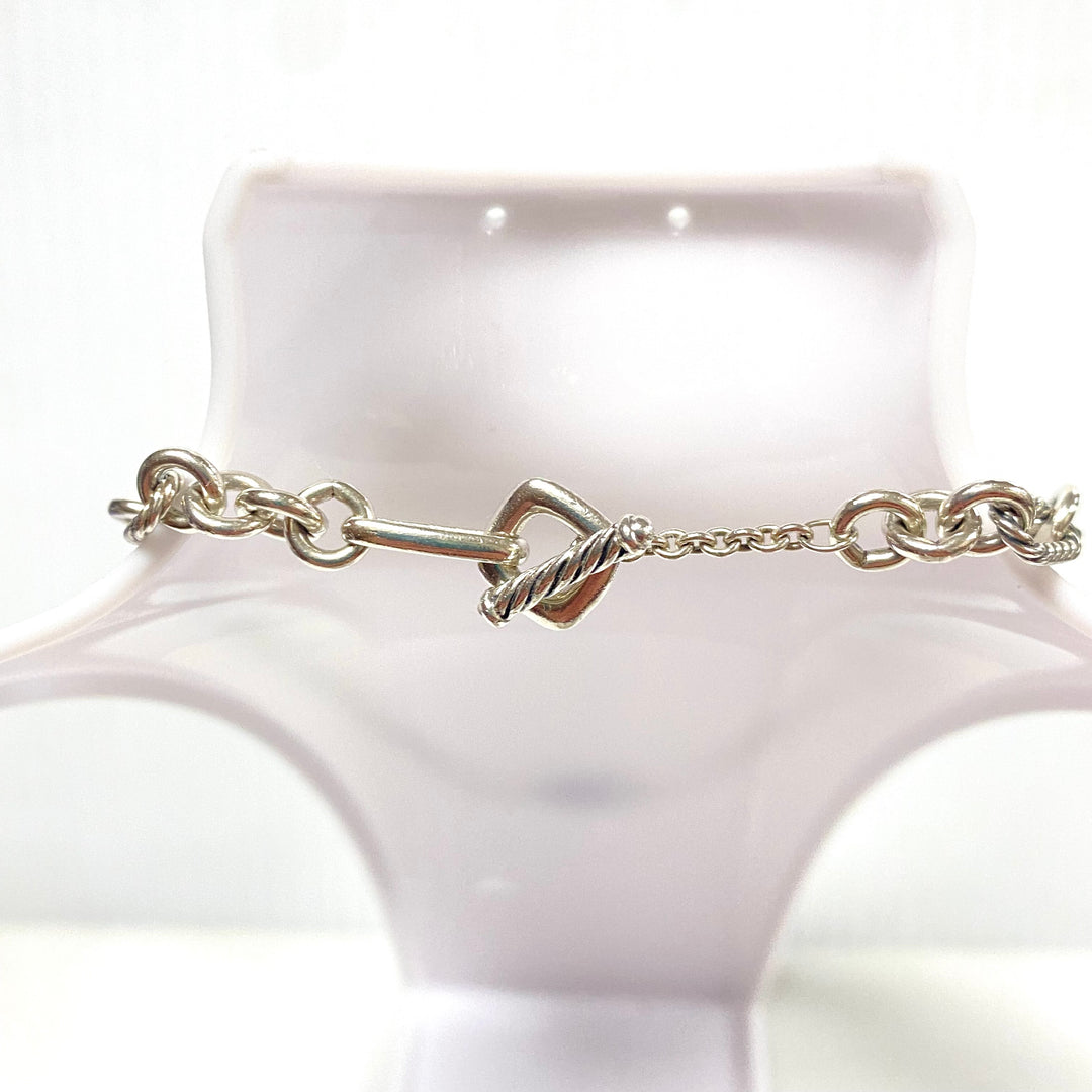w141 David Yurman Amethyst Figaro Chain Station Necklace 925 Silver & 18K Gold