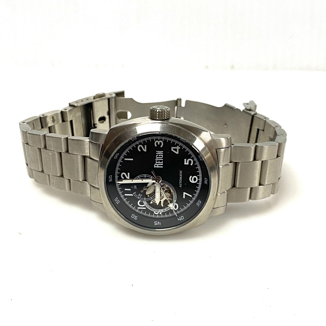w144 Reign Impaler Men's Semi-Skeleton Stainless Steel Black Dial Watch Automatic