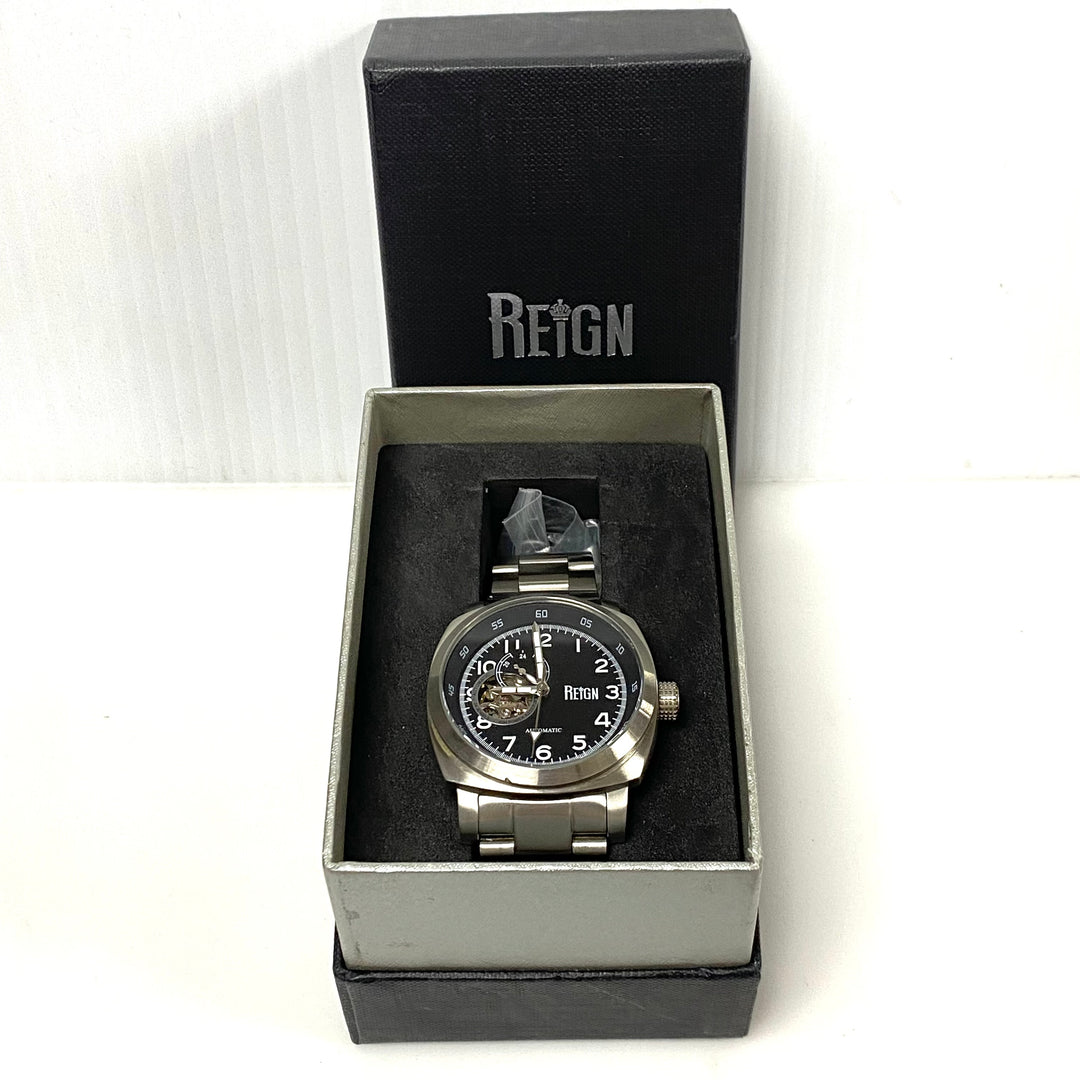 w144 Reign Impaler Men's Semi-Skeleton Stainless Steel Black Dial Watch Automatic