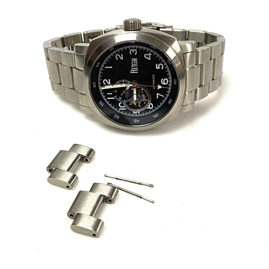 w144 Reign Impaler Men's Semi-Skeleton Stainless Steel Black Dial Watch Automatic