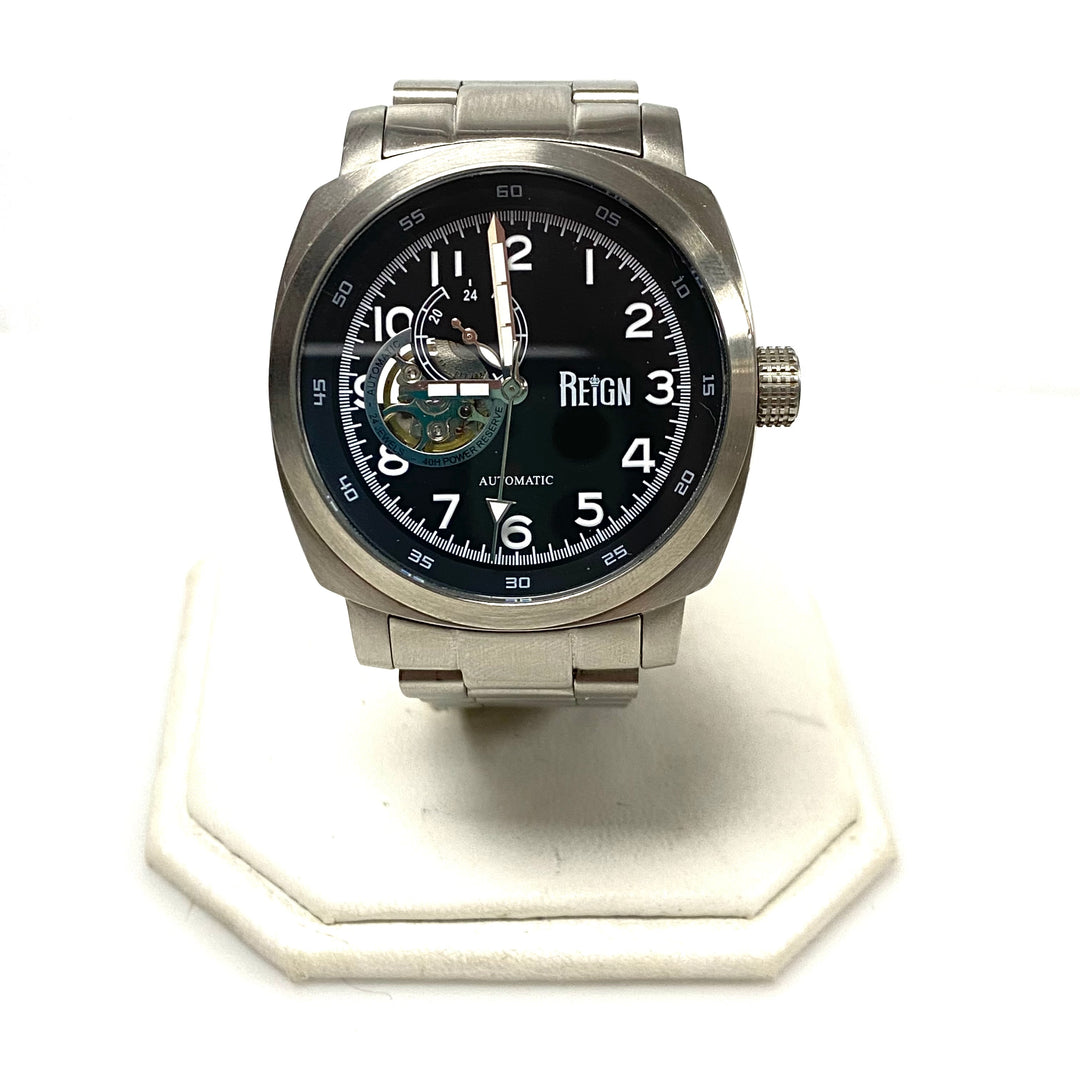 w144 Reign Impaler Men's Semi-Skeleton Stainless Steel Black Dial Watch Automatic