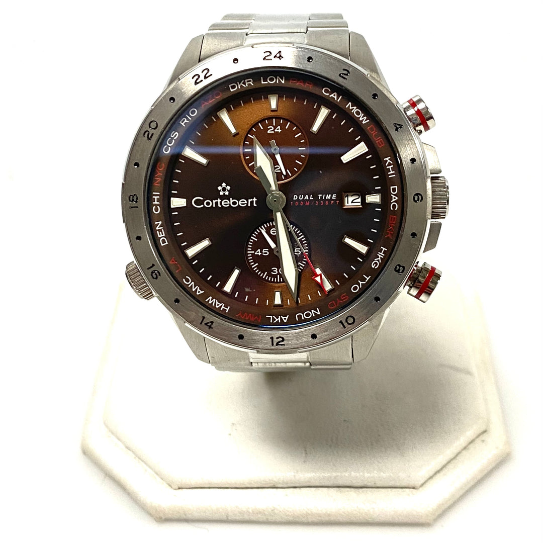 w147 Cortébert Elevation WorldTime CB-3008-33 "Cocoa" Stainless Steel Men' Watch