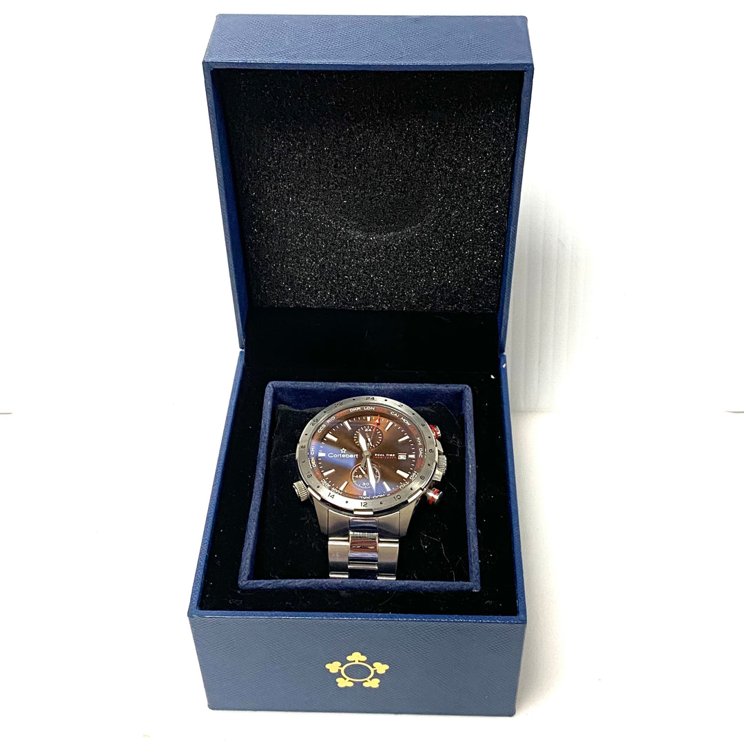 w147 Cortébert Elevation WorldTime CB-3008-33 "Cocoa" Stainless Steel Men' Watch