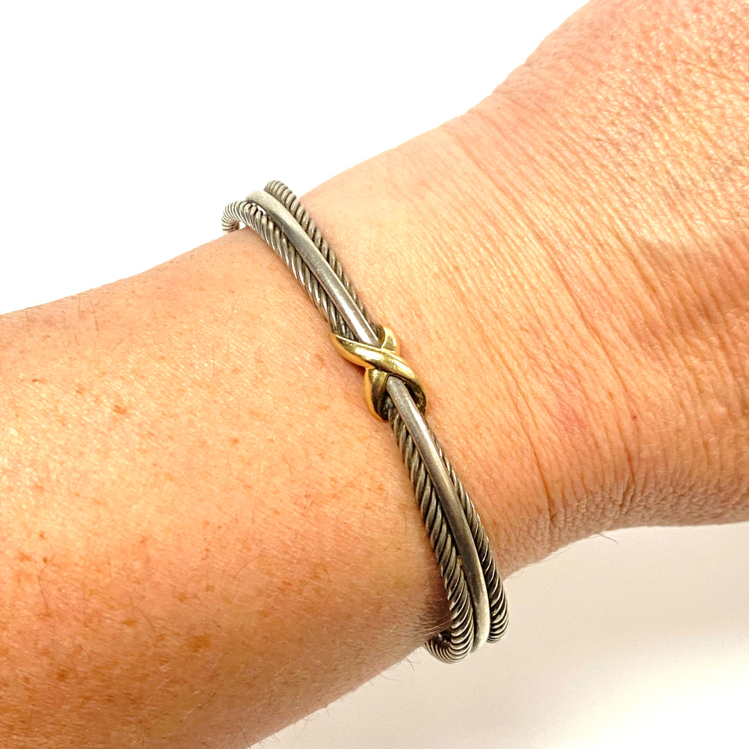 w155 Sterling Silver David Yurman Two-Tone Crossover Cable "X" Cuff Bracelet