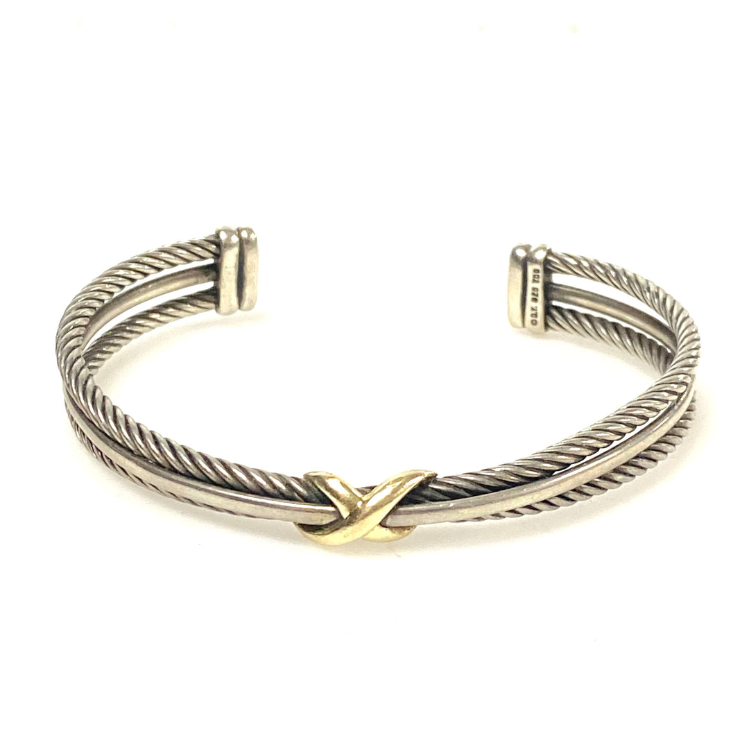 w155 Sterling Silver David Yurman Two-Tone Crossover Cable "X" Cuff Bracelet